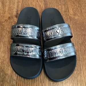VS “PINK” silver slides NWOT